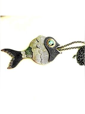 NWT ALEXANDRA'S ACCENTS Pewter Articulated Fish Pendant 33" Chain Necklace